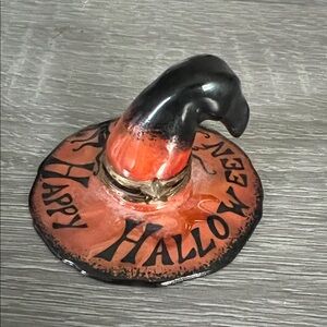 Limoges Halloween Witch Hat Figurine - Black and Orange
